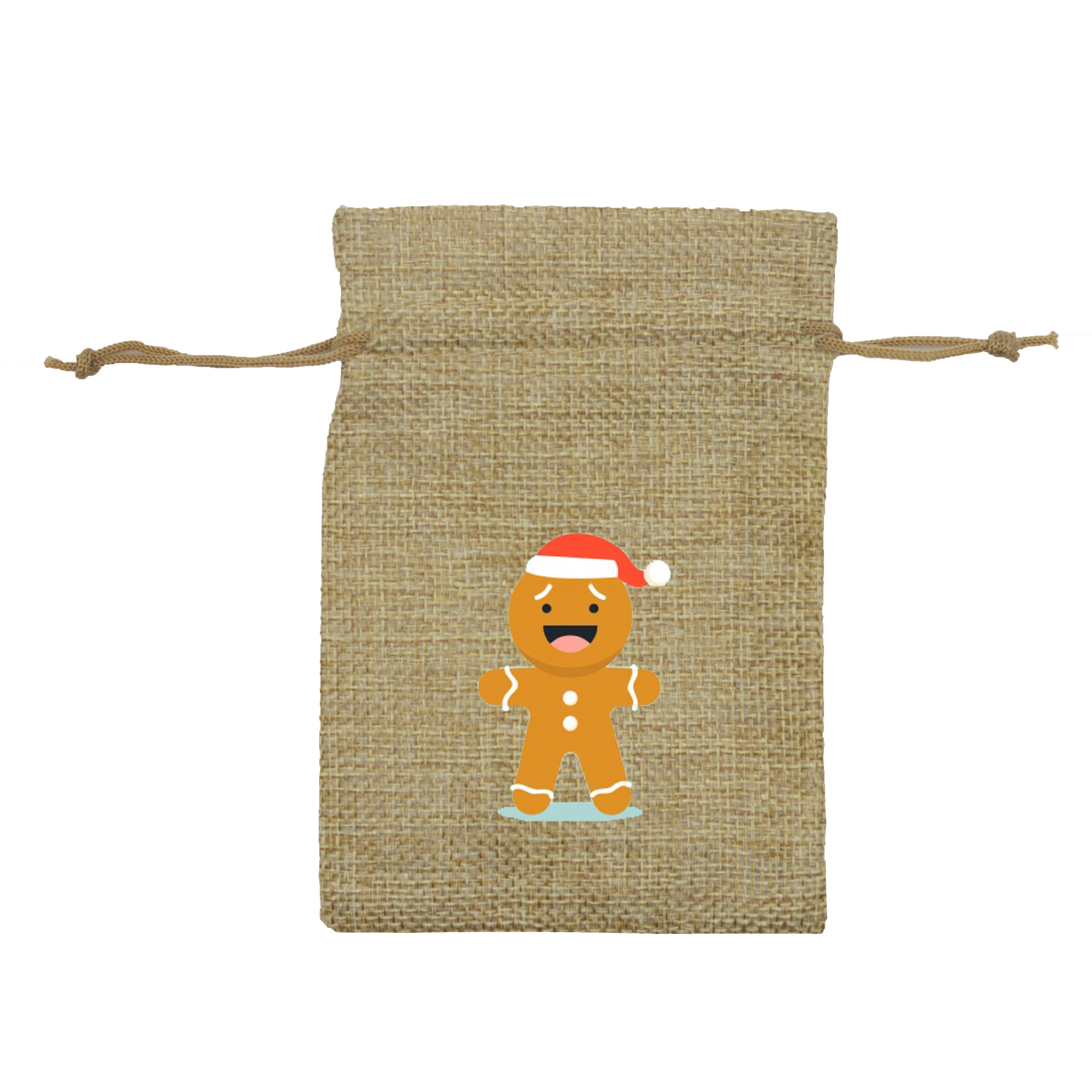 圣诞麻布礼品袋糖果抽绳袋亚麻布束口袋卡通图案礼品包装袋可定制