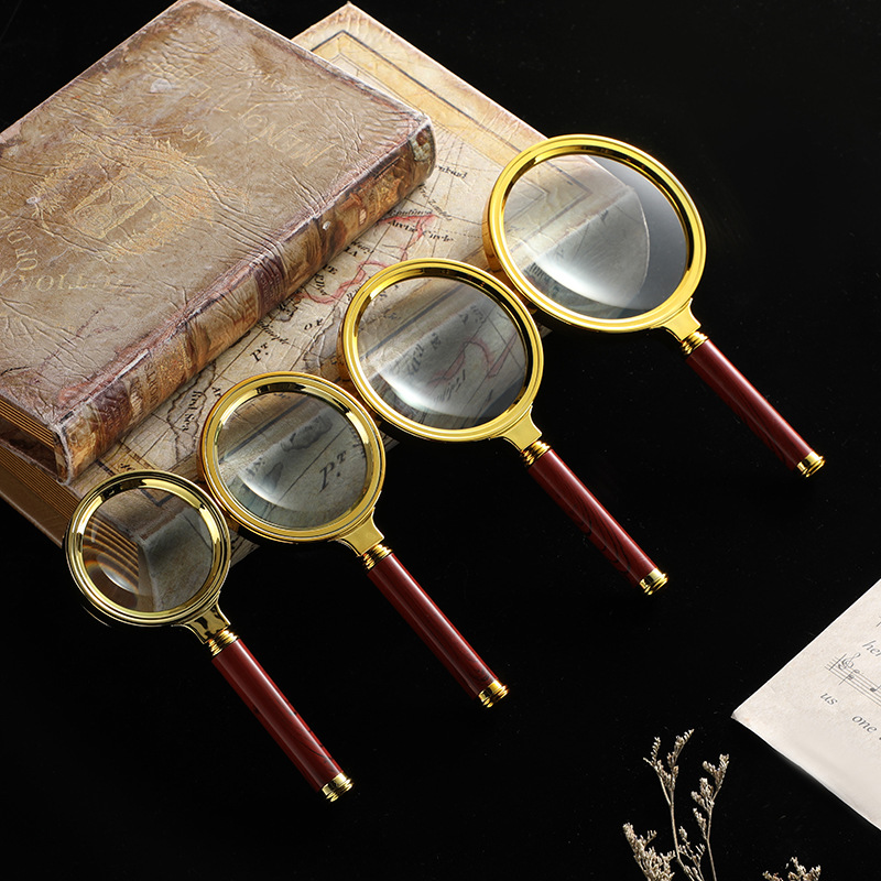 鉴宝古玩仿红木100mm放大镜 5倍放大手持放大镜 跨境热款放大镜