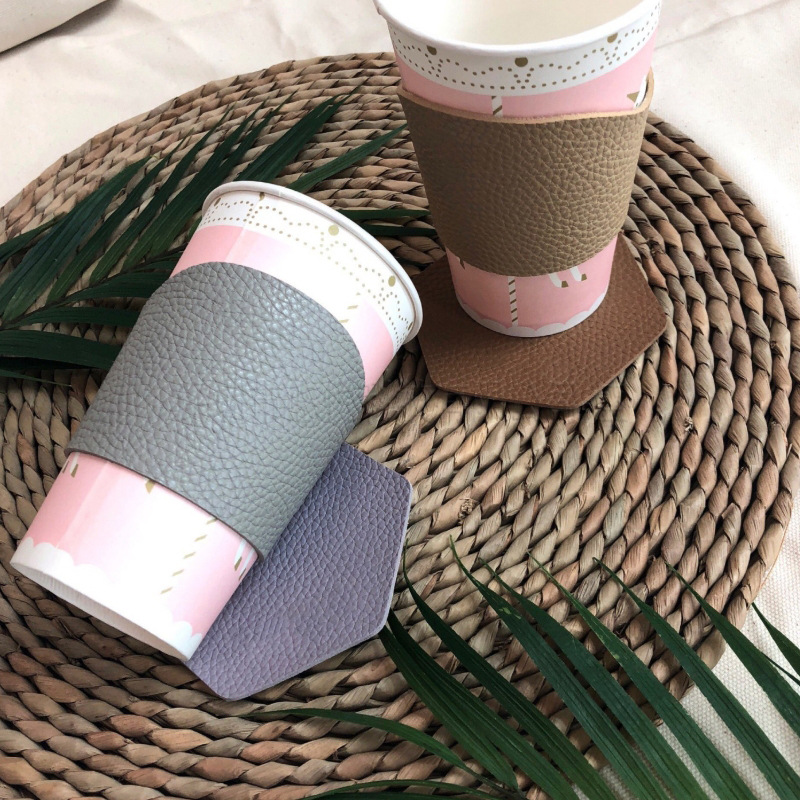 时尚pu皮革杯套 荔枝纹简约奶茶杯套 水杯咖啡杯隔热杯套可印logo