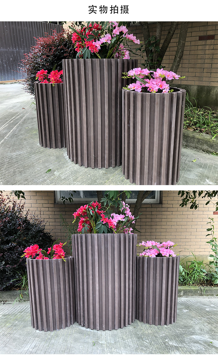 户外pvc花箱 咖啡厅餐厅门口圆形花槽商业街广场绿化景观花架批发