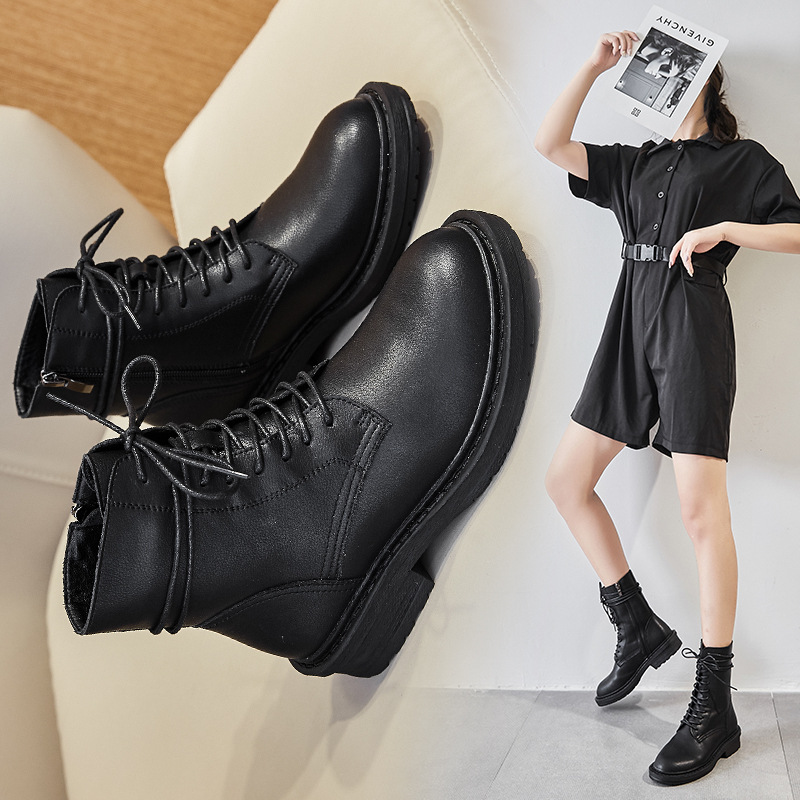 黑色马丁靴女酷机车女靴英伦2020秋冬新款帅气百搭网红皮靴中高筒