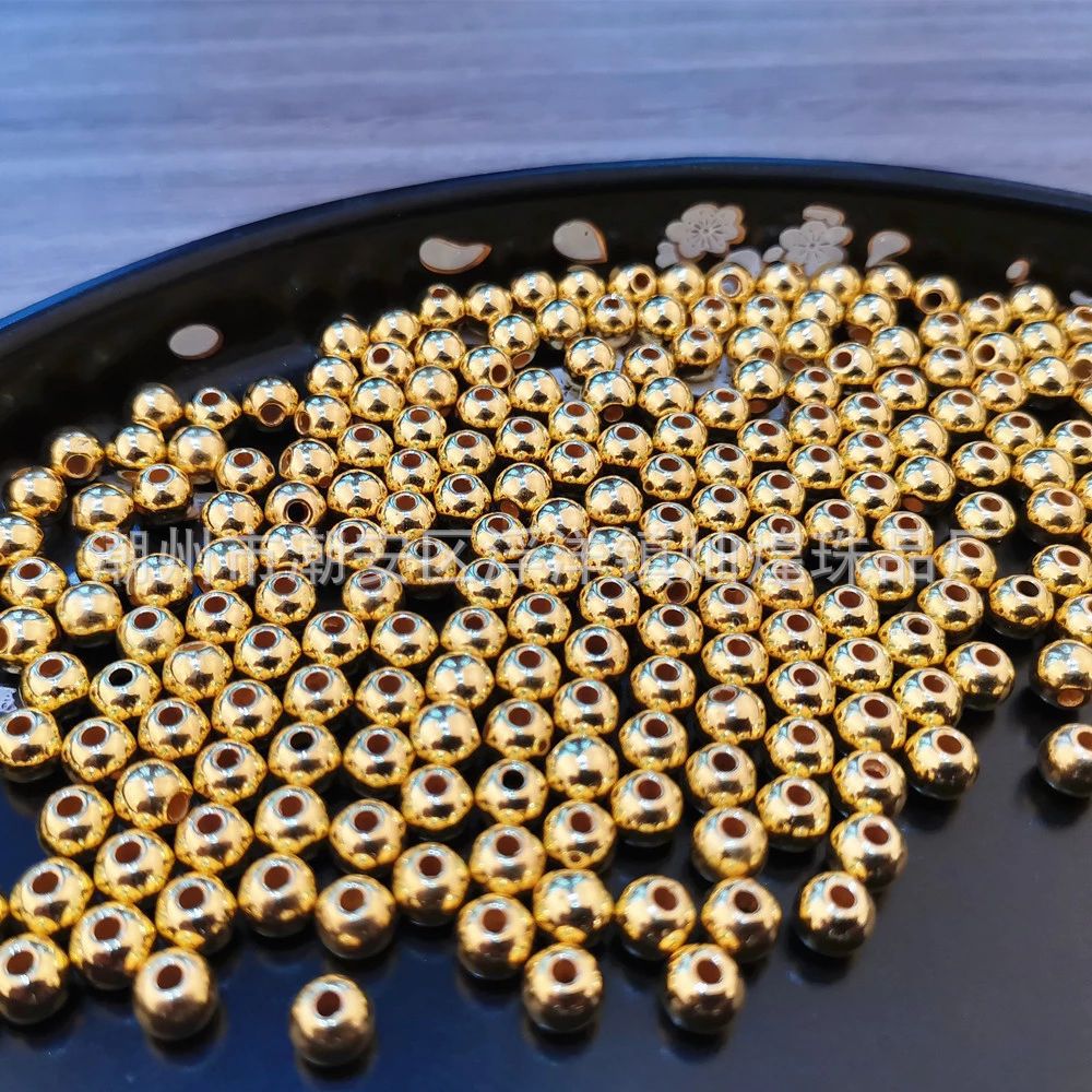 ccb水镀金珠银珠电镀金色银色亚克力直孔圆珠diy散珠鞋帽包包配件