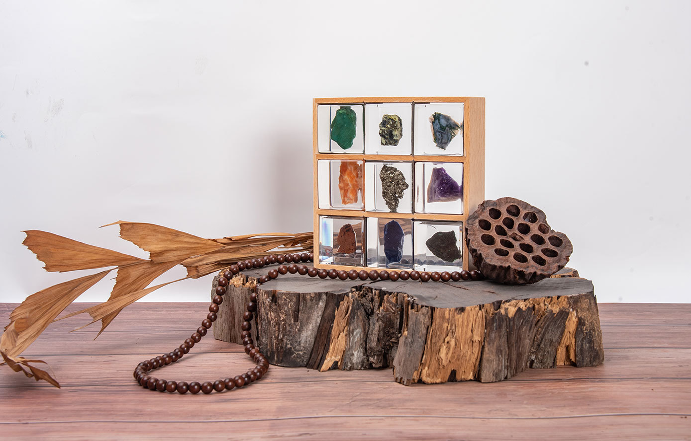 【千年虫】9个套装 水晶矿石立方体魔块 矿物晶体 精美礼品工艺品