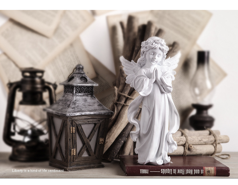 北欧双手合十天使宝贝客厅书房卧室摆件服装奶茶店铺树脂工艺摆件