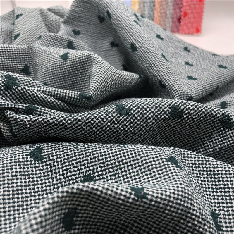 春夏提花格女装连衣裙面料 梭织粘棉混纺格子小提花布童装面料