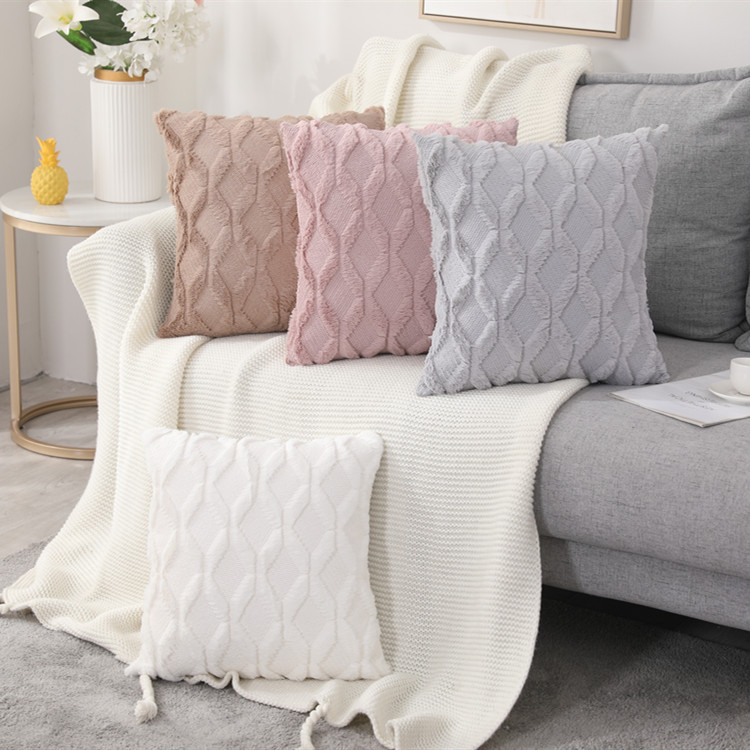 Amazon Cross-Border Rabbit Fur Quilted Plush Pillowcase Solid Color Sofa Pillow Bedside Throw Pillowcase Cushion Lumbar Cushion Cover