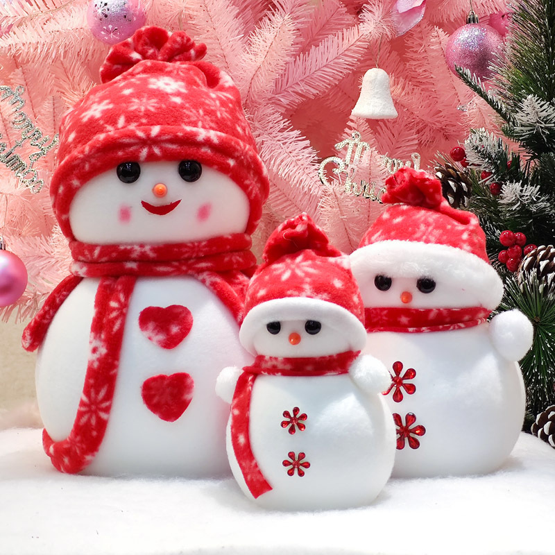 圣诞节装饰用品呆萌红色雪人20厘米35cm场景布置一家三口雪人摆件