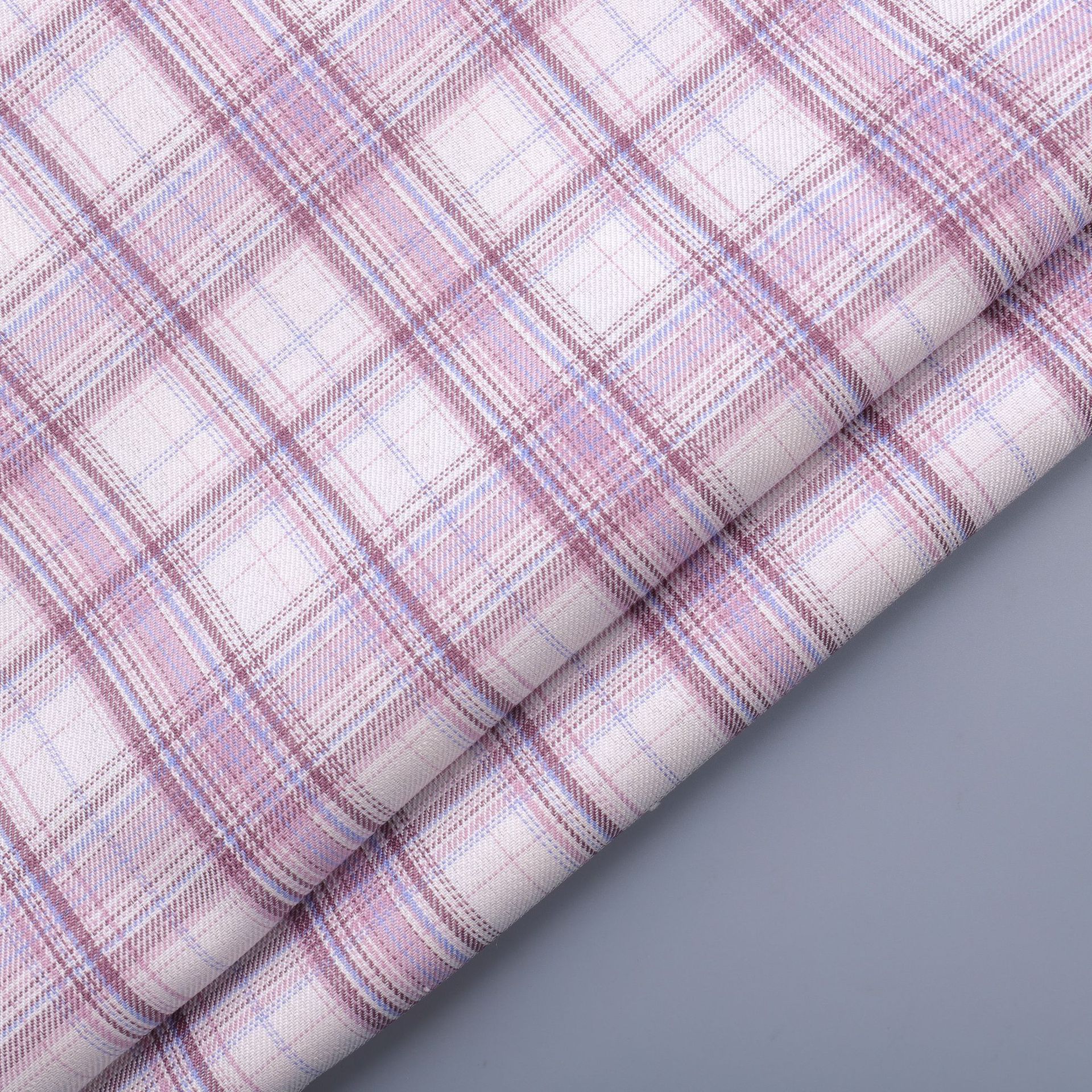 全涤色织斜纹粉色格子jk制服百褶短裙时装连衣裙箱包鞋帽面料现货