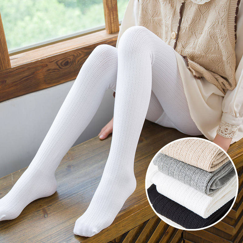 2020秋季新款儿童麻花连裤袜 中大童连脚白色舞蹈袜 女童打底裤袜