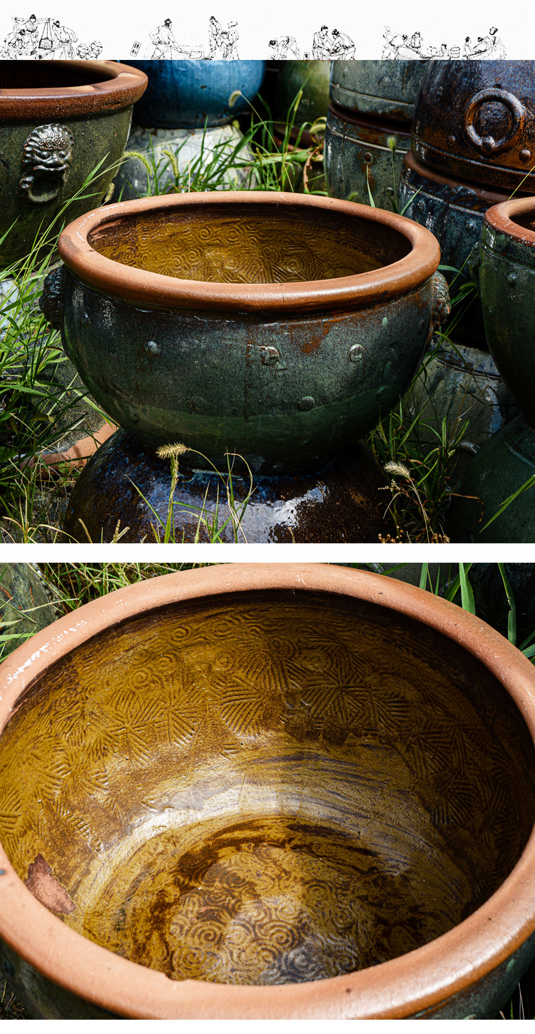 陶瓷水缸狮子头小号园林摆件景观粗陶缸老式复古厂家定制酒缸