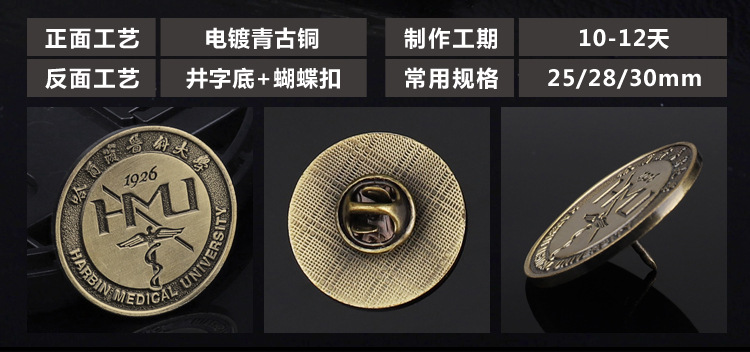 厂家供应锌合金填漆上色企业表彰活动徽章 盾形冲压电镀黑镍胸章