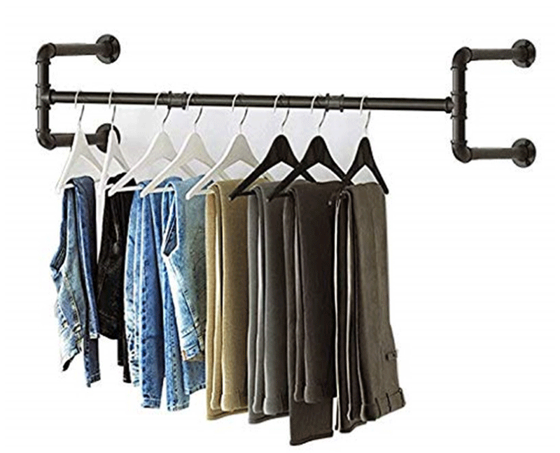 Industrial Style Metal Wall Hanging Clothes Hanger Clothing Store Iron Coat Rack Clothing Props Distressed Water Pipe Display Stand