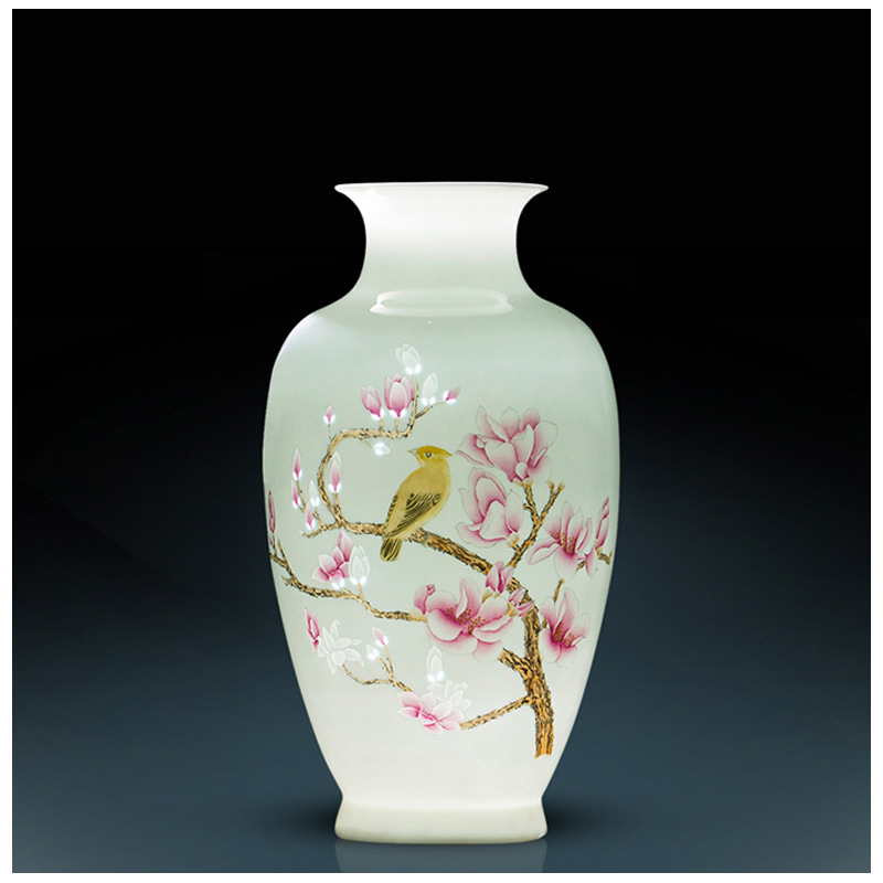 景德镇半刀泥花瓶 高白瓷花鸟玲珑赏瓶  家居摆件工艺品收藏礼品