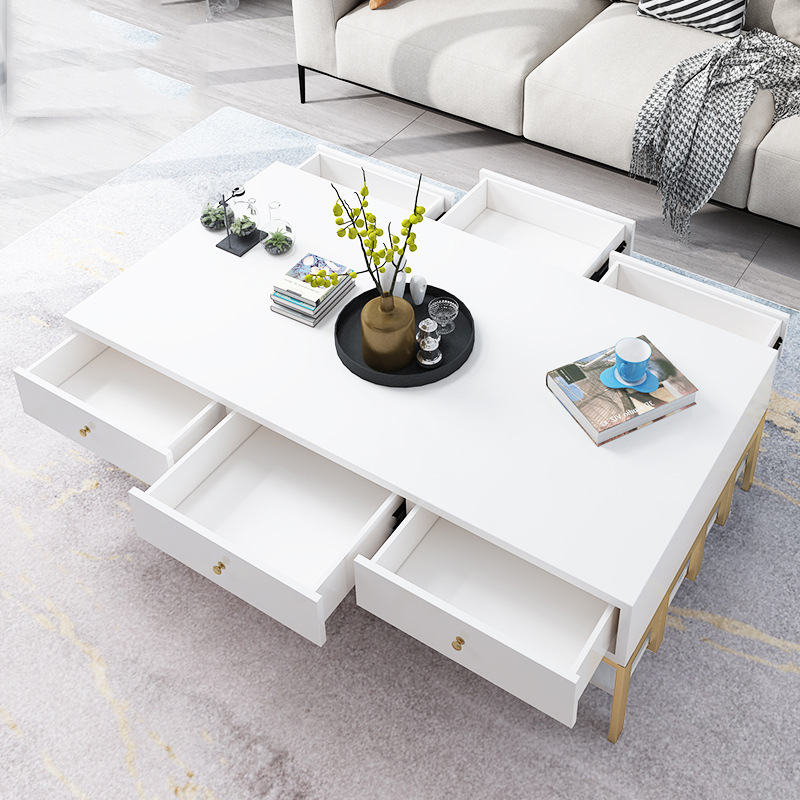 北欧简约实木茶几客厅现代家用铁艺带抽屉桌子小户型轻奢沙发茶几