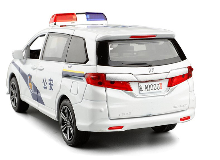 jackiekim1/32本田奥德赛合金警车模型六开门警笛汽车回力玩具车