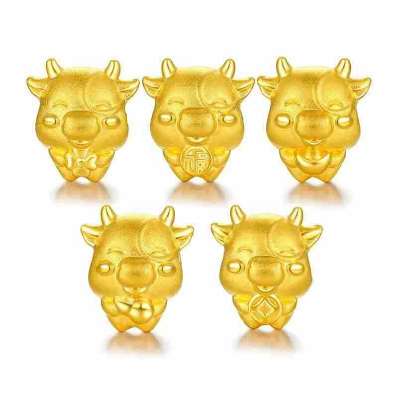 足金五福牛红绳手链硬金生肖牛年民族风散装牛宝宝串珠手链