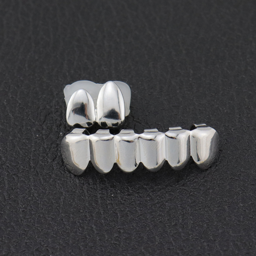 嘻哈牙套真金电镀光面上2牙下6牙套hiphop teeth grills欧美跨境