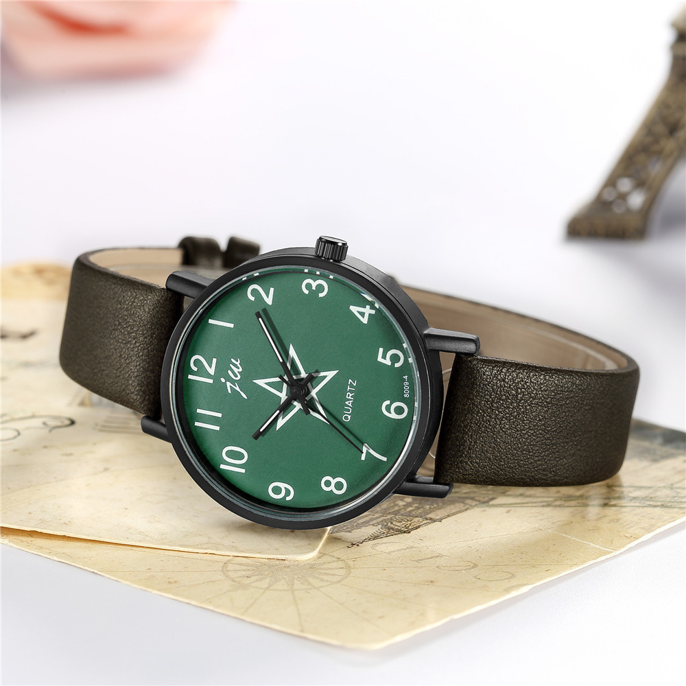 潮流学生手表 韩版黑壳五角星数字面男女学生腕表一件代发