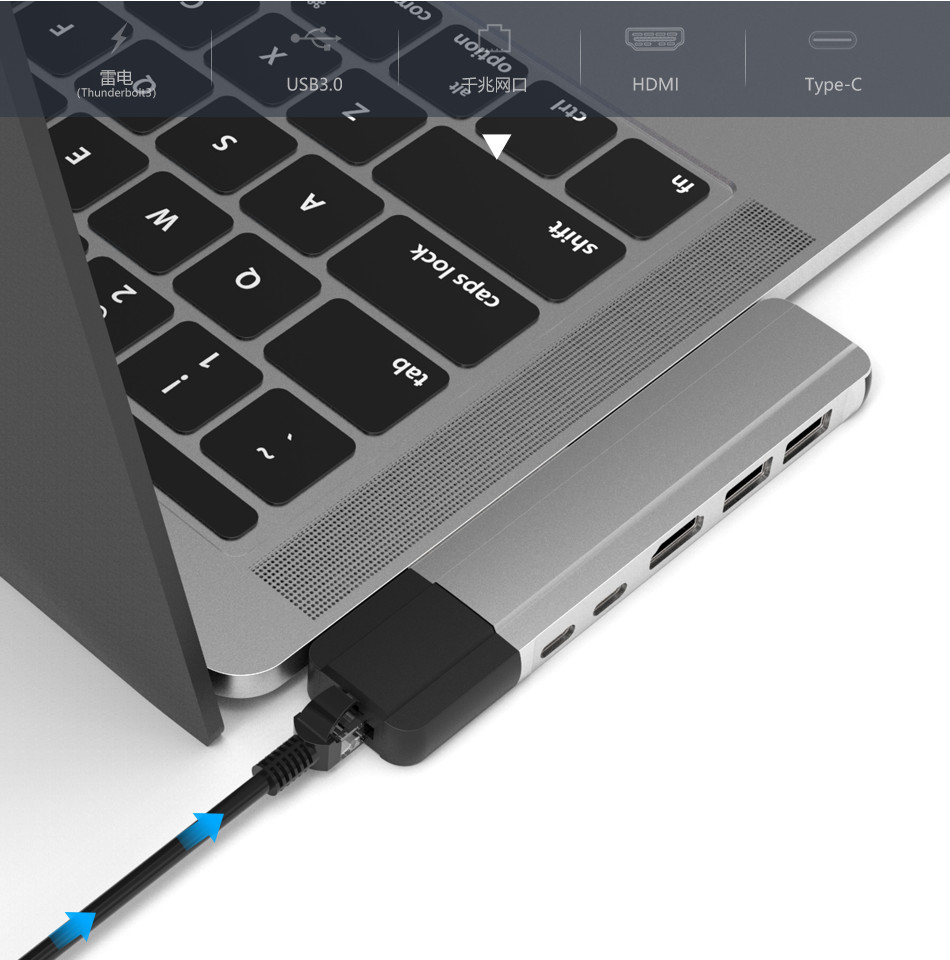 macbook pro air转换器type c 扩展坞转接头千兆网线口hdmi分线器