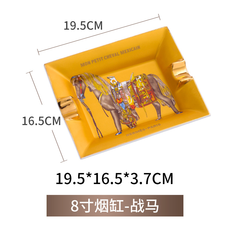 War Horse Ashtray Nordic Court Style Light Luxury Home Bar H Mark Square Gold-Painted Ashtray Ceramic Ashtray