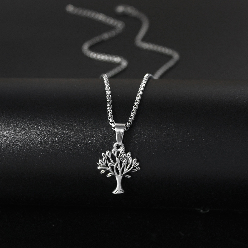 Wish Foreign Trade Hot Sale Hollow Wisdom Tree Pendant Stainless Steel Vintage Tree of Life Necklace Wishing Tree Pendant