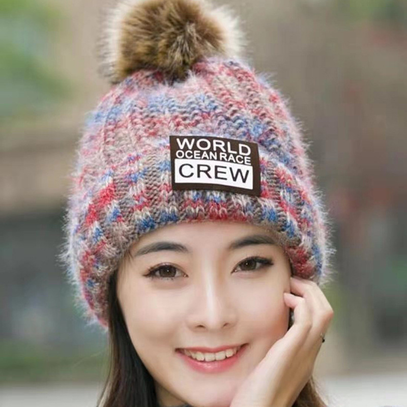 Cross-Border Wholesale Winter Hat Female Student Woolen Cap Fashion Trendy Outdoor Fleece Lined Padded Warm Keeping Knitted Hat Female
