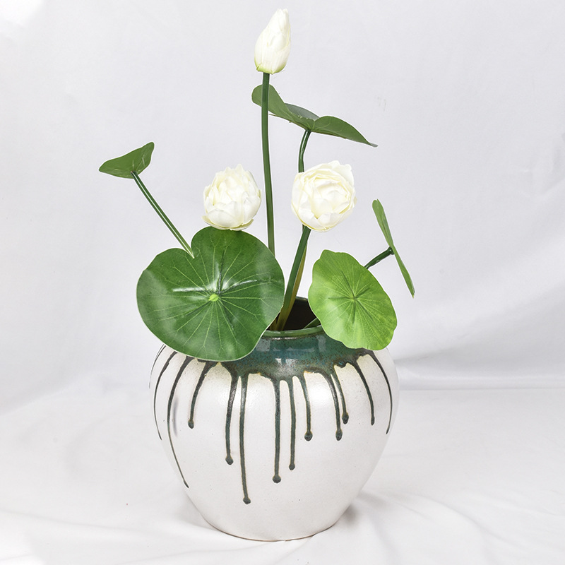 Artificial Small Lotus Lotus Leaf Handle Bouquet Buddha Hall Decoration Buddha Front Lotus Mini Artificial Flower Small Potted Artificial Flower