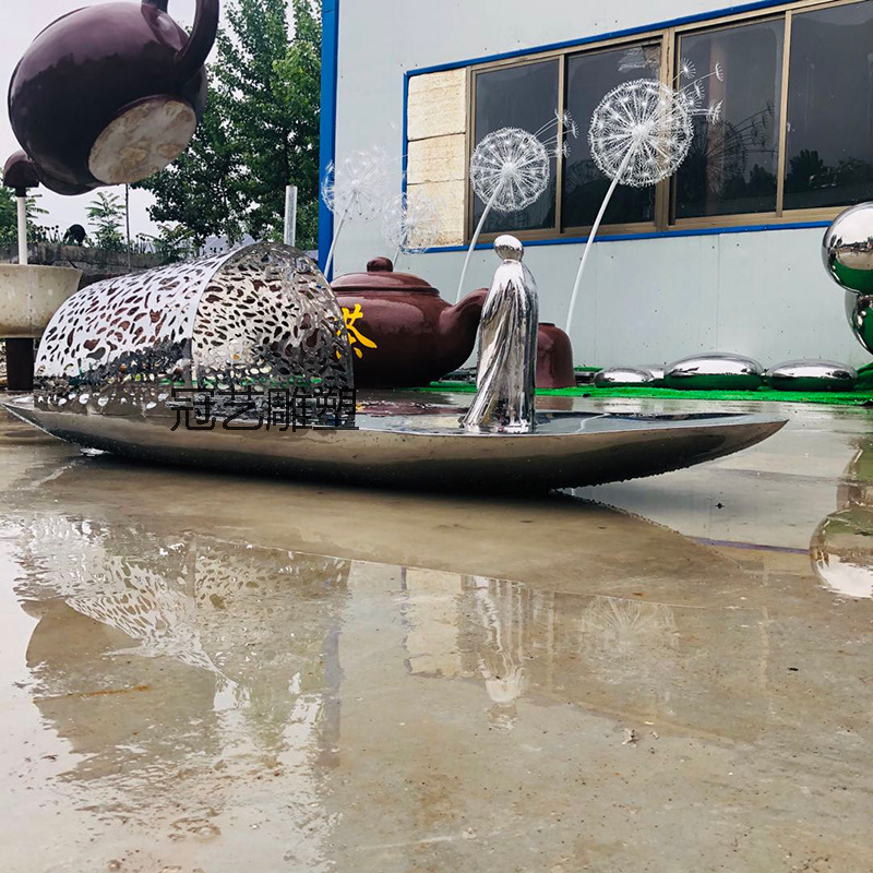 不锈钢船雕塑镜面镂空水景景观雕塑地产别墅落地装饰摆件厂家制作