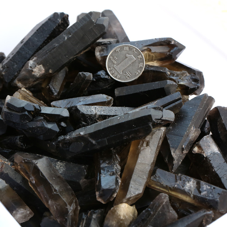 100克价长30-50毫米左右天然黑水晶单晶体 天然墨晶原石风水石