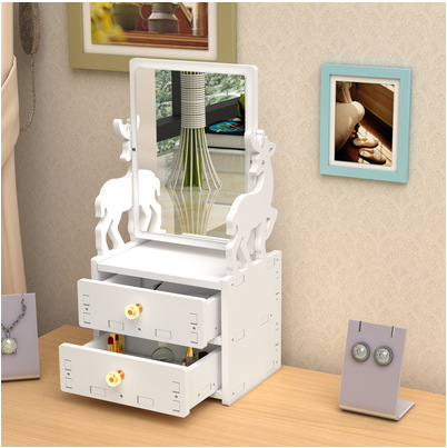 HD Makeup Mirror Desktop Cute Dressing Mirror Plastic Large Square Princess Mirror Household Cosmetics Storage Box