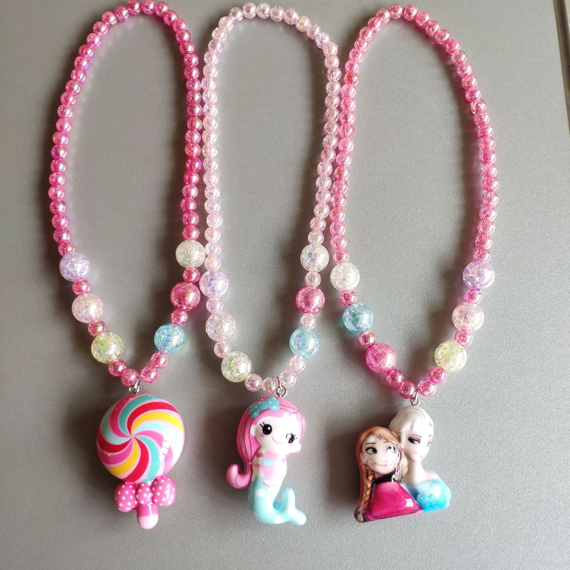 韩版儿童饰品闪亮糖果发光项链卡通公主爱莎美人鱼独角兽项链女童