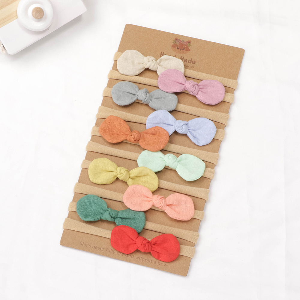 Sweet Candy Color Cotton and Linen Solid Color Hair Band Seamless Nylon Elastic Headband Ear Bow Infant Hair Band