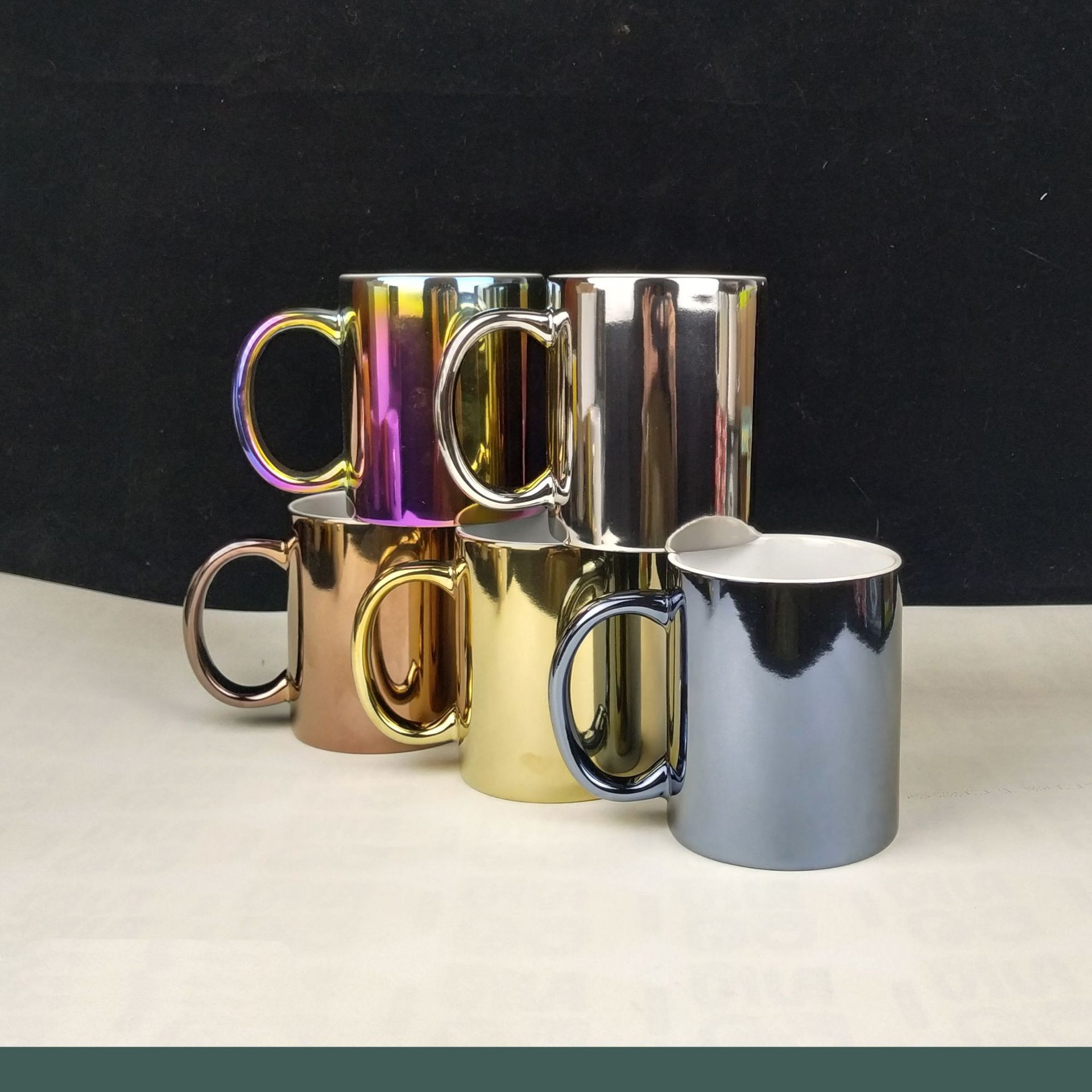 定做图案电镀陶瓷杯 纯色亮光咖啡杯 金银彩虹色马克杯定制logo