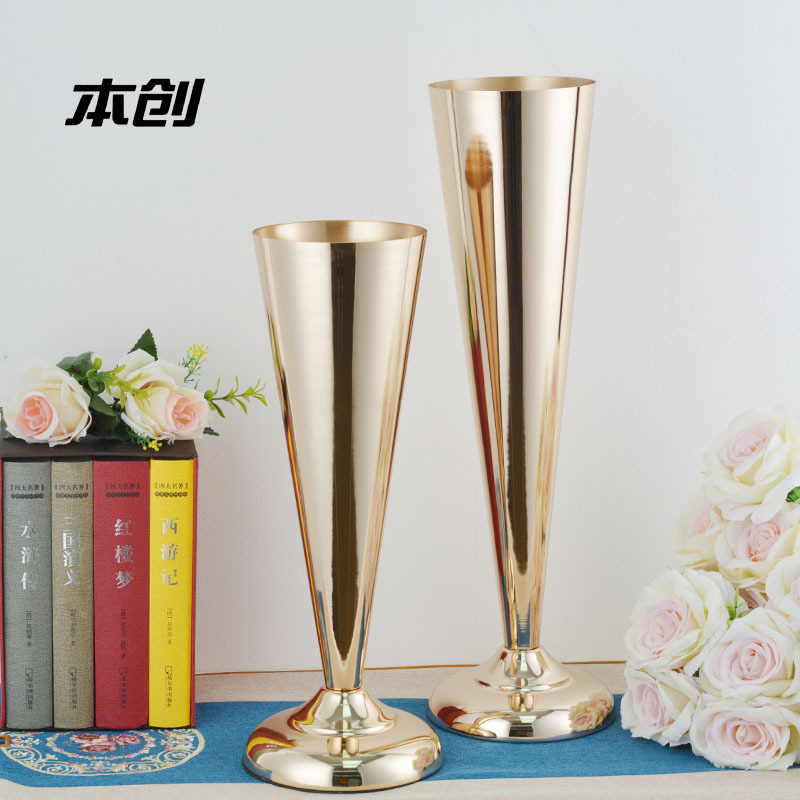 Wedding Supplies Golden Flower Vase Wedding Ceremony Layout Road Lead Hotel Decoration Vase Table Tops European Style Flower Arrangement Decoration