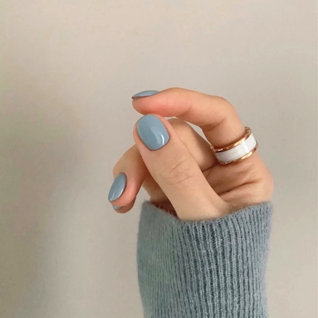 网红雾霾蓝穿戴甲纯色美甲贴片成品假指甲指甲贴片可拆卸