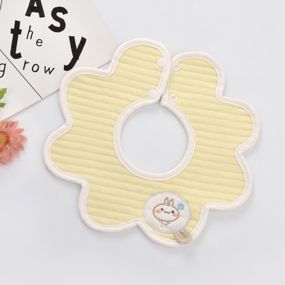 360旋转度婴幼儿纯棉复古麻绳绣花八角花朵口水巾防水3层加厚围嘴