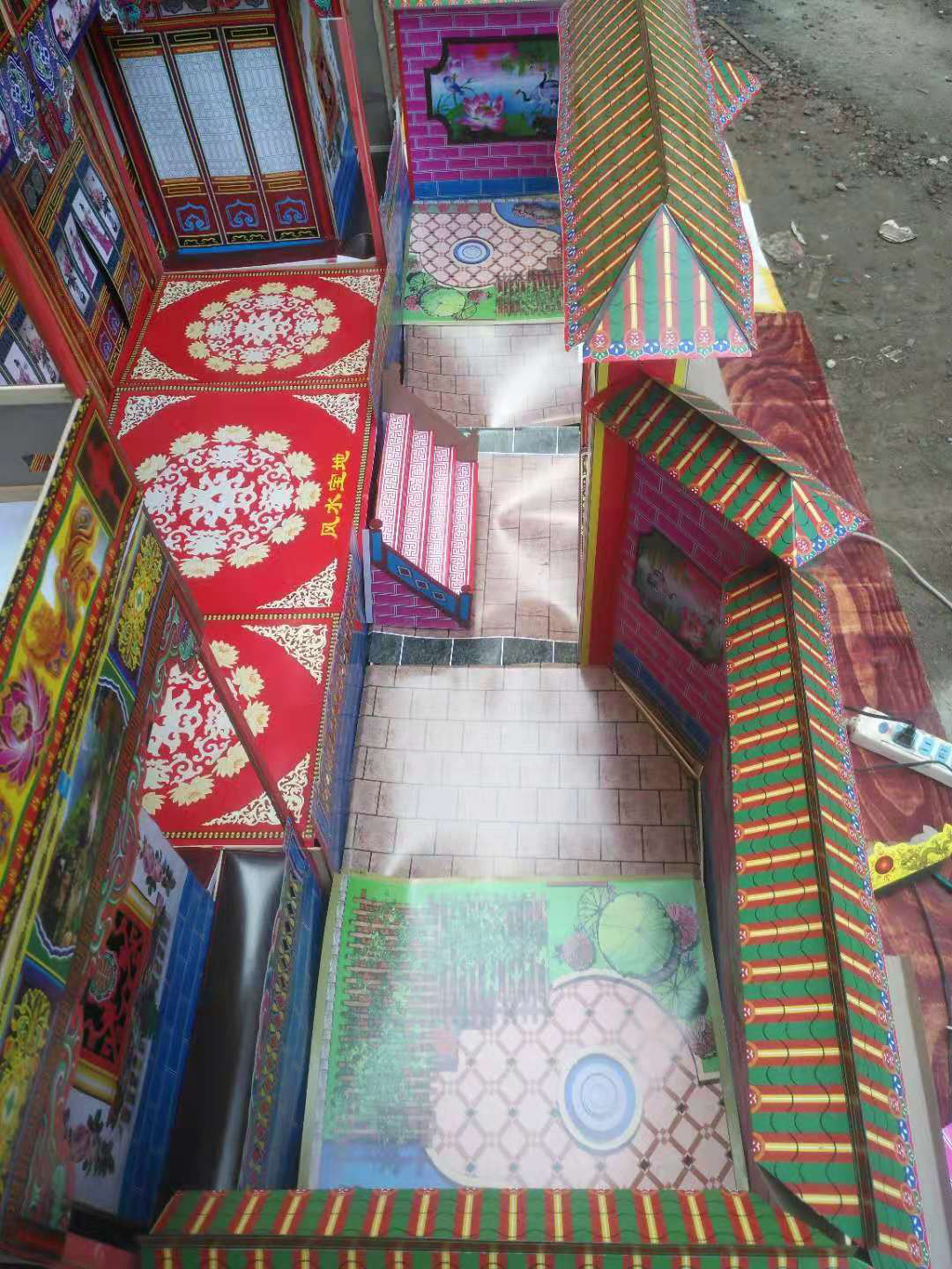 厂家直销230型四合院竹架灵房纸房子折叠冥屋 纸扎棺罩殡葬用品