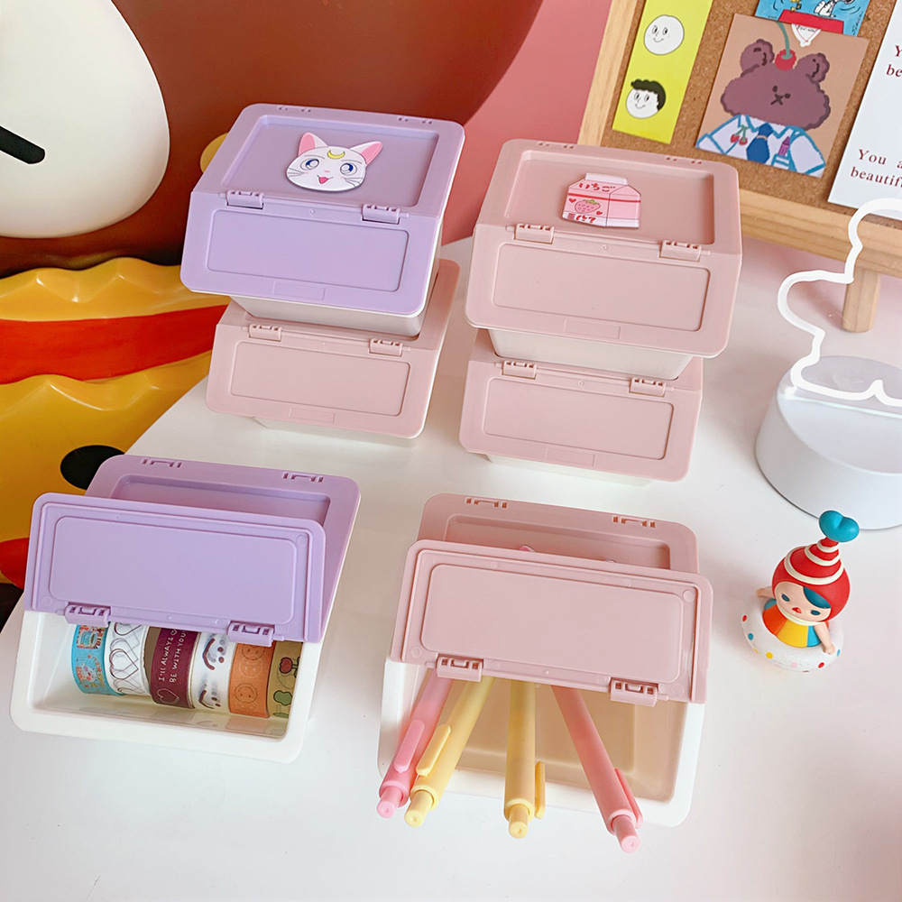 Japan and South Korea Cute Girl Heart Student Desktop Japanese Mini Storage Box Storage Organization Storage Box Pink Storage Bucket