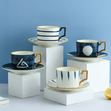 日式咖啡杯套装创意咖啡杯碟陶瓷下午茶杯马克杯手绘釉下彩花茶杯