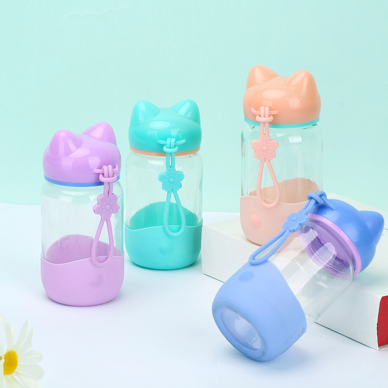 creative fox glass cute portable cup advertising praise gift cup kid‘s mug leak-proof cartoon logo