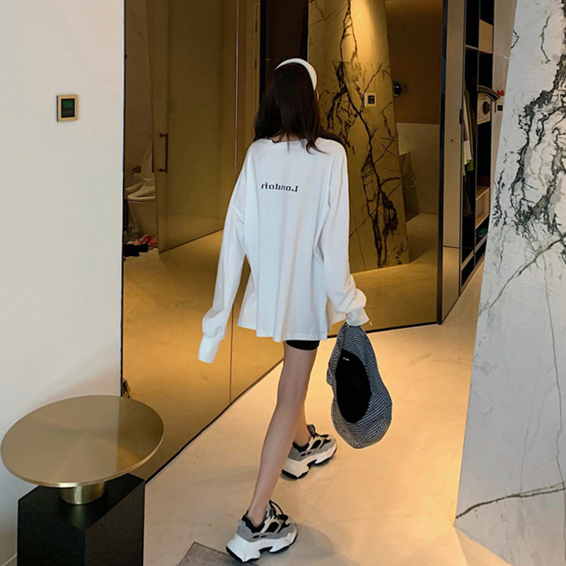 中长款下衣消失t恤女2021年新款开叉字母印花上衣女长袖ins潮5276