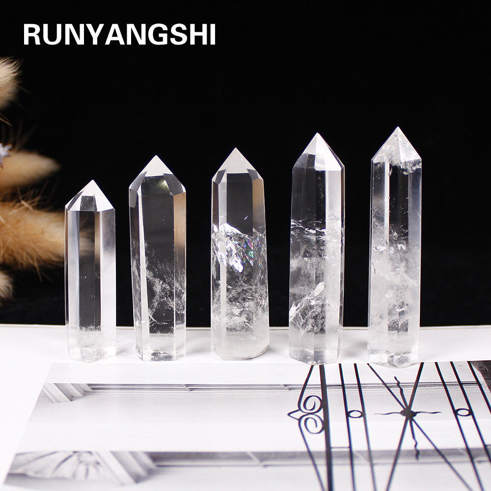 厂家批发价天然白水晶柱原石打磨工艺品能量石六棱单尖柱摆件