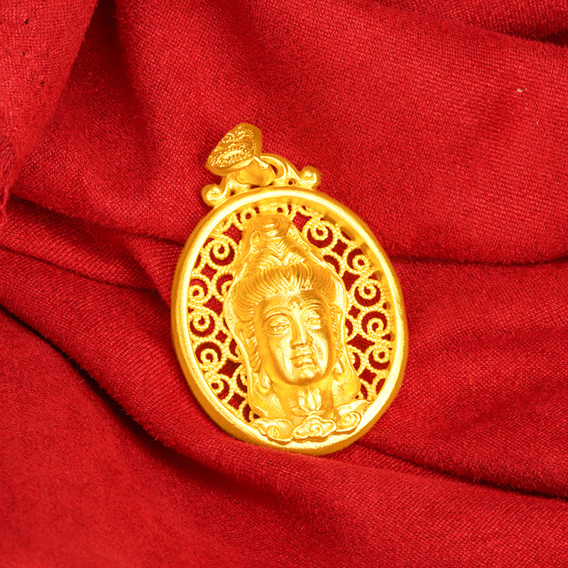 越南沙金观音菩萨佛像吊坠镀24k金古法项链首饰复古节日礼品批发