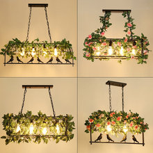 厂家胡桃吊灯美式工业风铁艺吧台植物小鸟创意个性复古餐厅灯具