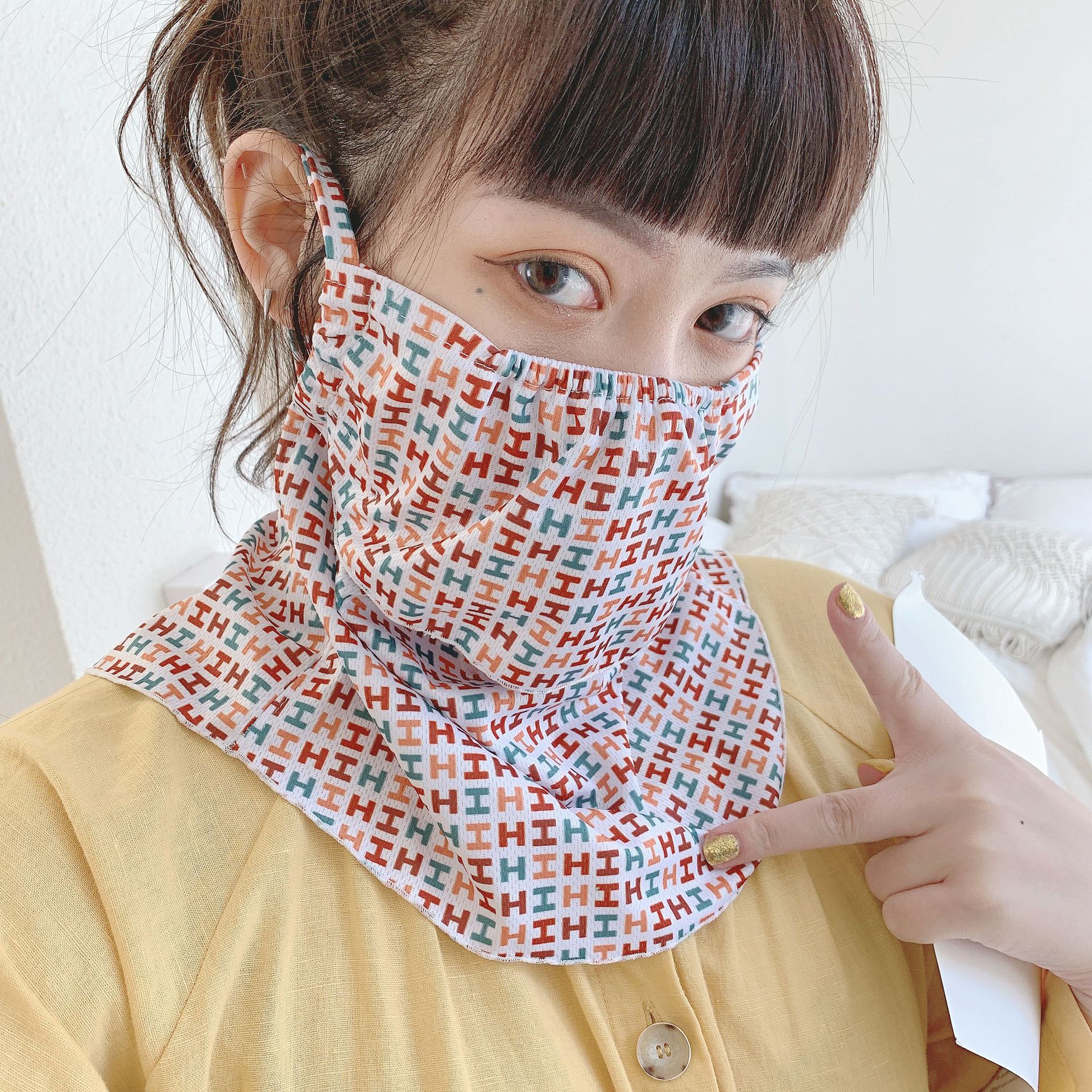 2020春夏新款格子复古防晒口罩巾防晒面罩骑行遮阳女夏季防晒护颈