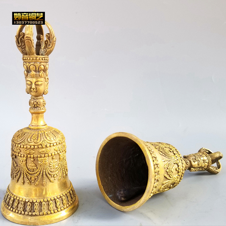 妙音铜艺纯铜佛头手摇铃法器铃铛五股九股降魔金刚杵风水铜器摆件