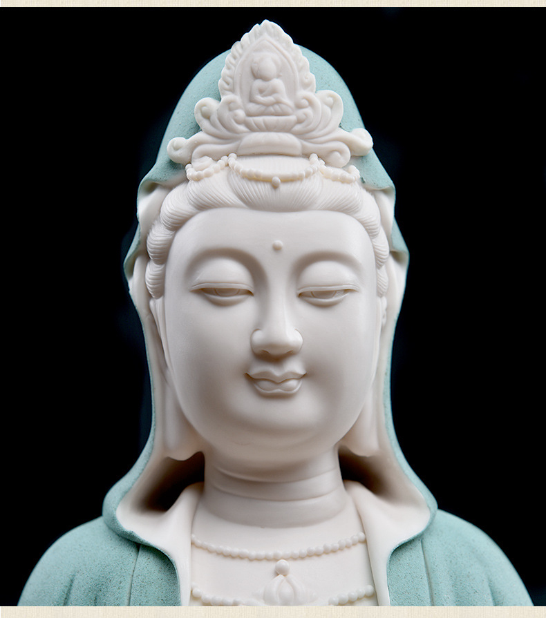 陶瓷工艺品自在观世音菩萨佛像家居摆件德化白瓷雕塑品静思观音