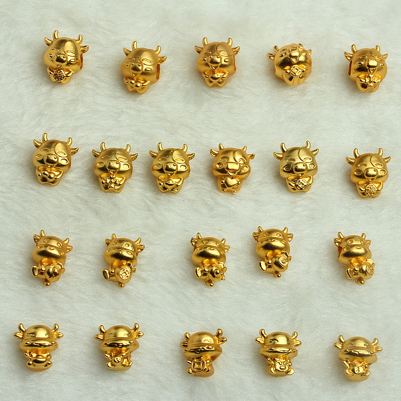 沙金大孔生肖牛转运珠 diy手工饰品配件 编绳手链串珠金牛材料