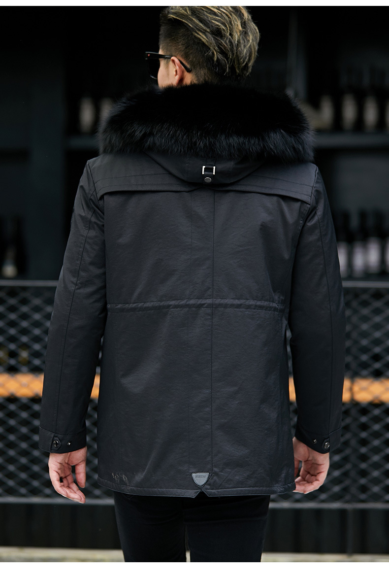 派克服大衣男海宁新款狐狸毛毛领整皮兔毛内胆皮草中长款派克男