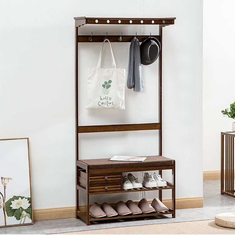 简易家用门厅柜鞋柜衣帽柜落地鞋架挂衣架组合换鞋凳客厅衣服架